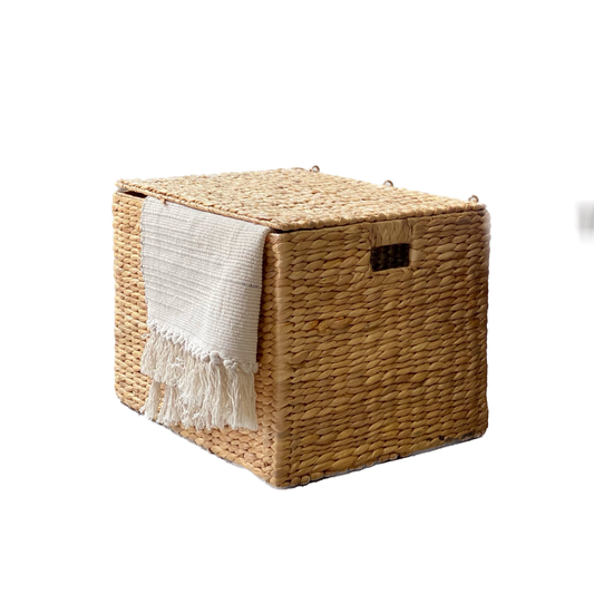 Water hyacinth basket with lid with lining fabric
