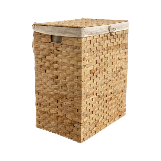 Water hyacinth basket with built-in lid and lining