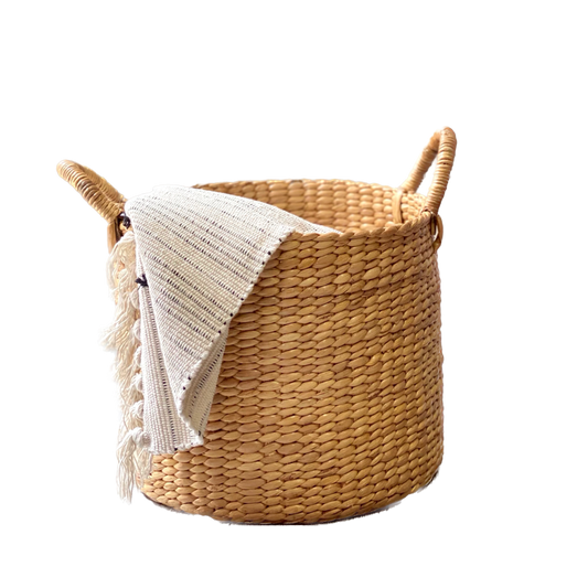 Round hyacinth basket with handle