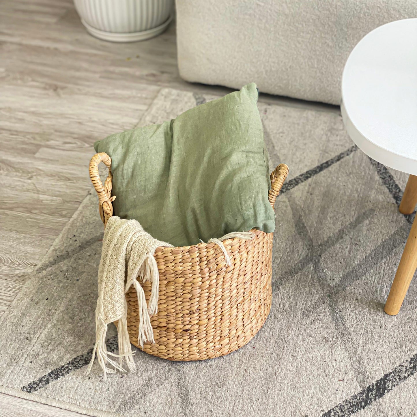 Baskets for blankets, sofa pillows
