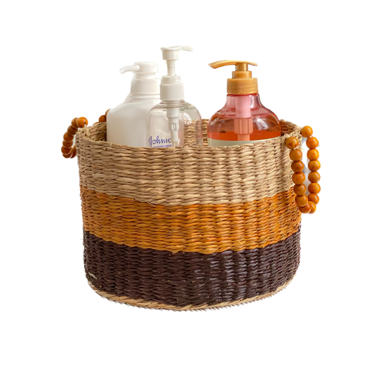Colorful round sedge basket