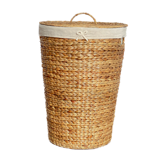 Round hyacinth basket with lid